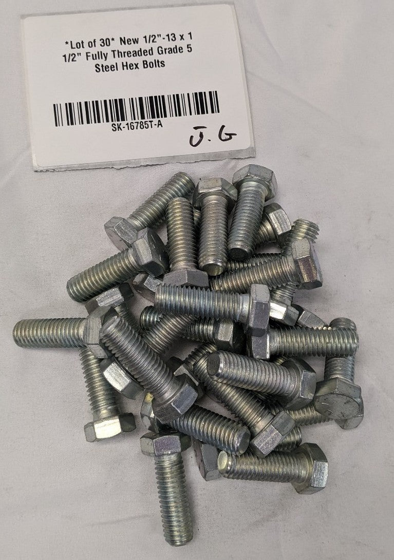 *Lot of 30* New 7/16"-14 x 1 1/2" Fully Threaded Grade 5 Steel Hex Bolts