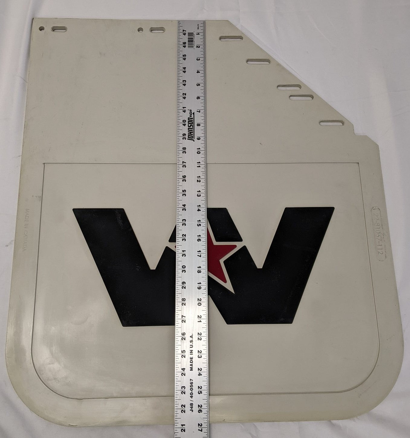 Western Star 27" RH Mitered White Mud Flap Logo 22-81067-112