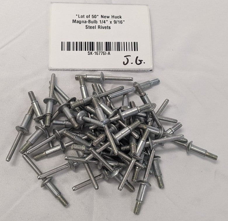 Huck Magna-Bulb Steel Rivets 1/4" x 9/16" Blind Lot of 50