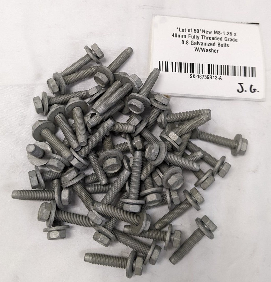 *Lot of 50*New M8-1.25 x 40mm Fully Threaded Grade 8.8 Galvanized Bolts W/Washer