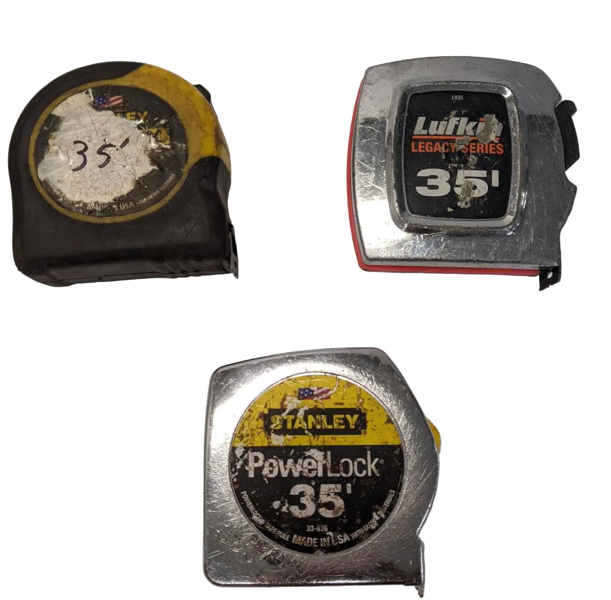 35 Foot Tape Measures | Lot of 3 | Stanley PowerLock FatMax Lufkin | Used