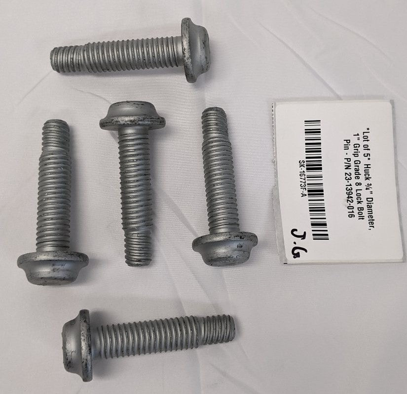 *Lot of 5* Huck ¾" Diameter, 1" Grip Grade 8 Lock Bolt Pin - P/N 23-13942-016