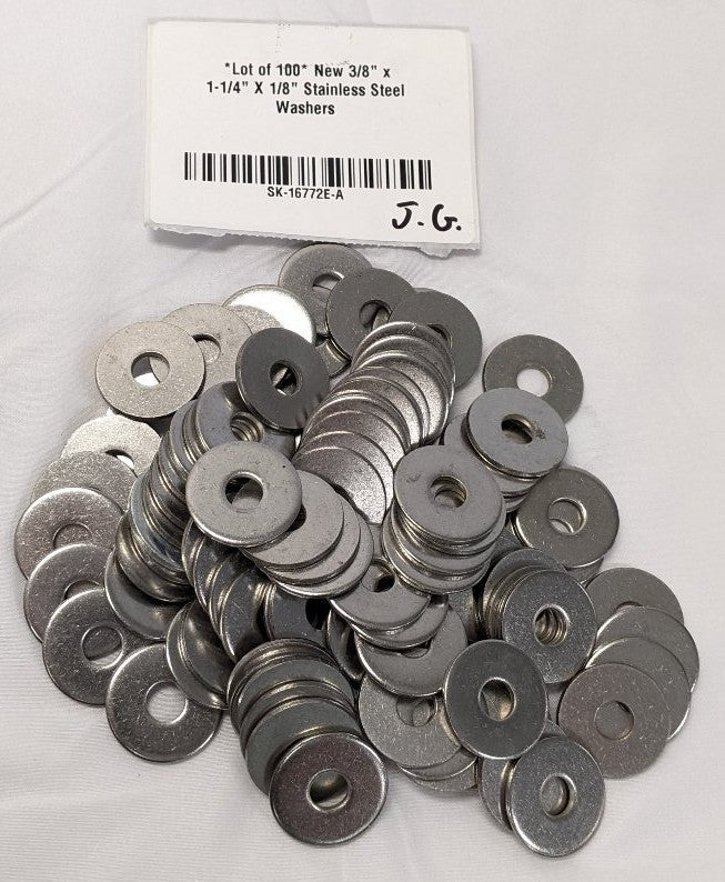 *Lot of 100* New 3/8" x  1-1/4" X 1/8" Stainless Steel Washers