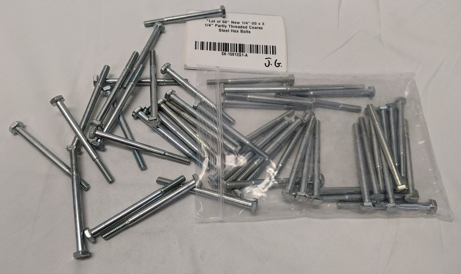 1/4"-20 x 3 1/4" Grade 5 Hex Bolts - Zinc Plated, Partly Threaded, Lot of 50