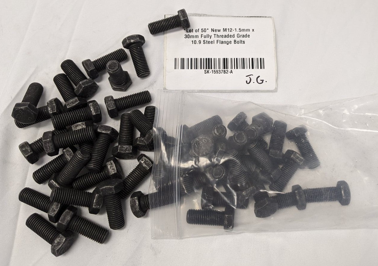 *Lot of 50* New M12-1.5mm x 30mm Fully Threaded Grade 10.9 Steel Hex Bolts
