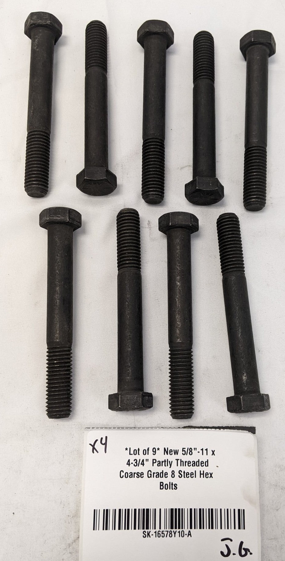 *Lot of 9* New 5/8"-11 x 4-3/4" Partly Threaded Coarse Grade 8 Steel Hex Bolts