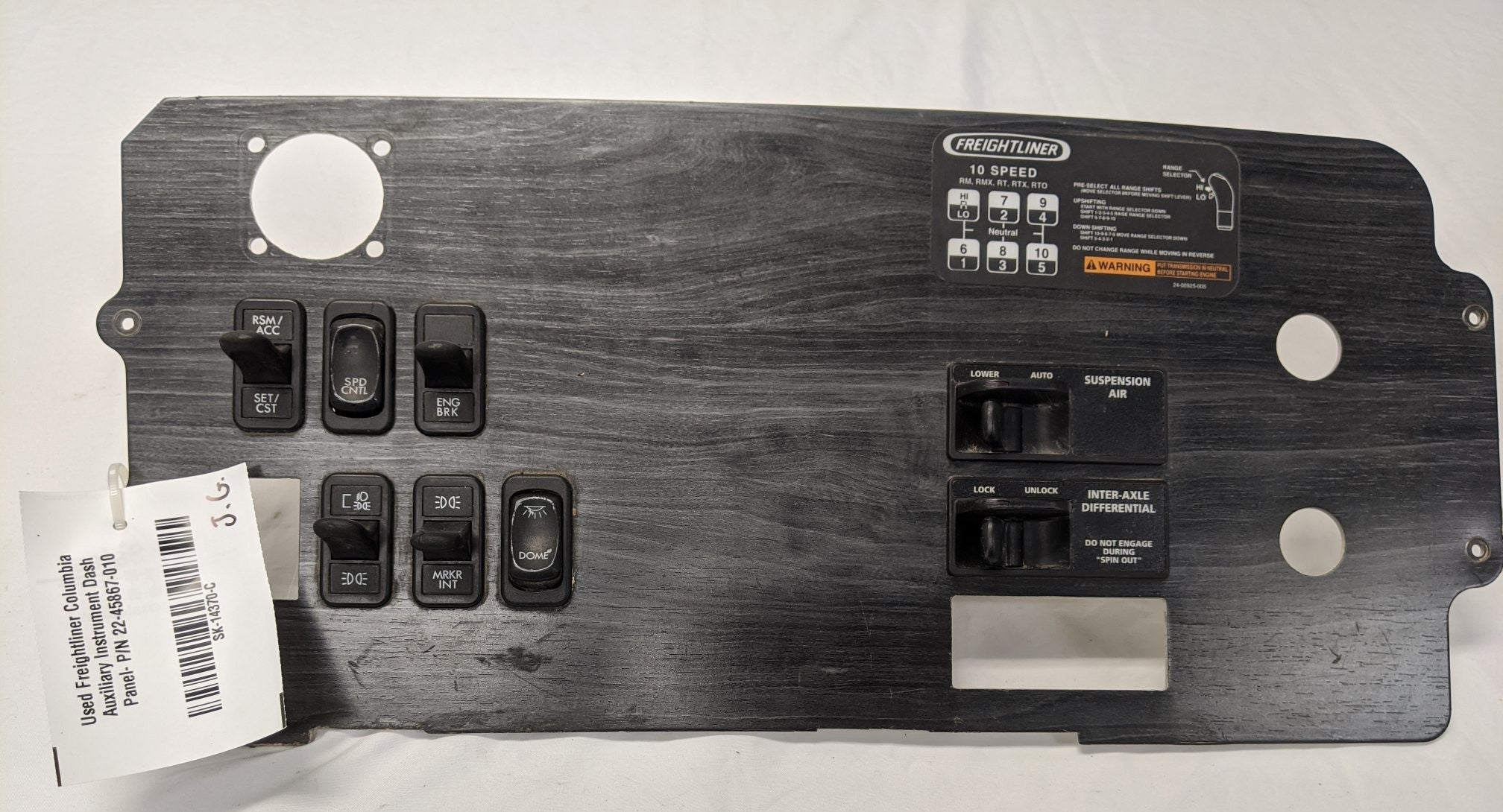 Used Freightliner Columbia Auxiliary Instrument Dash Panel- P/N 22-45867-010