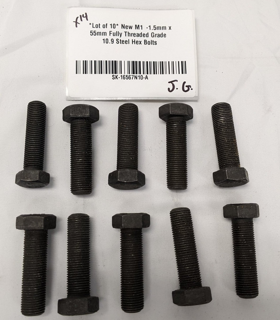 *Lot of 10* New M14-1.5mm x 55mm Fully Threaded Grade 10.9 Steel Hex Bolts
