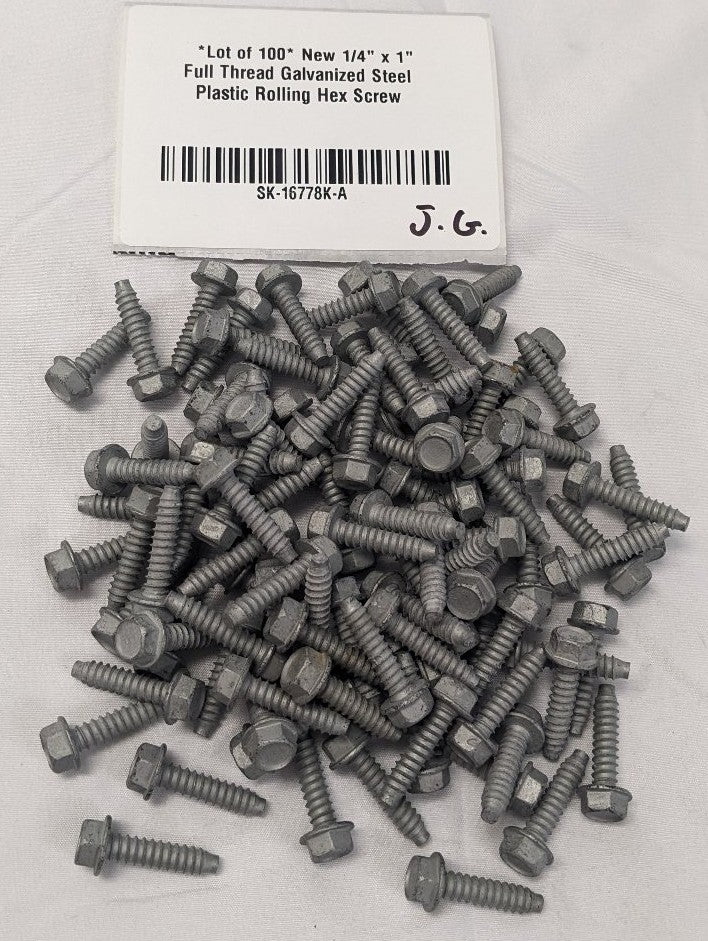 *Lot of 100* New 1/4" x 1" Full Thread Galvanized Steel Plastic Rolling Hex Screw