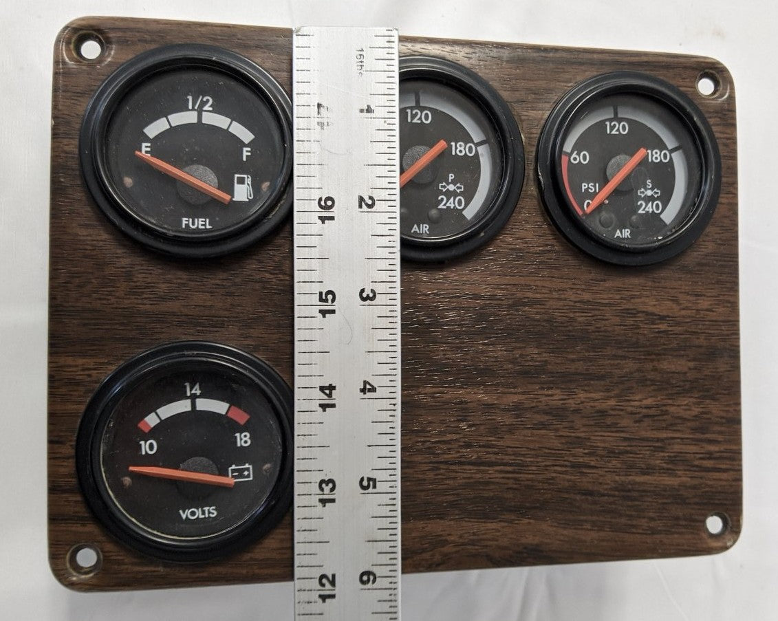 Used Freightliner FLD Woodgrain Dash Panel w/ 4 Black Gauges - P/N 22-20982-002