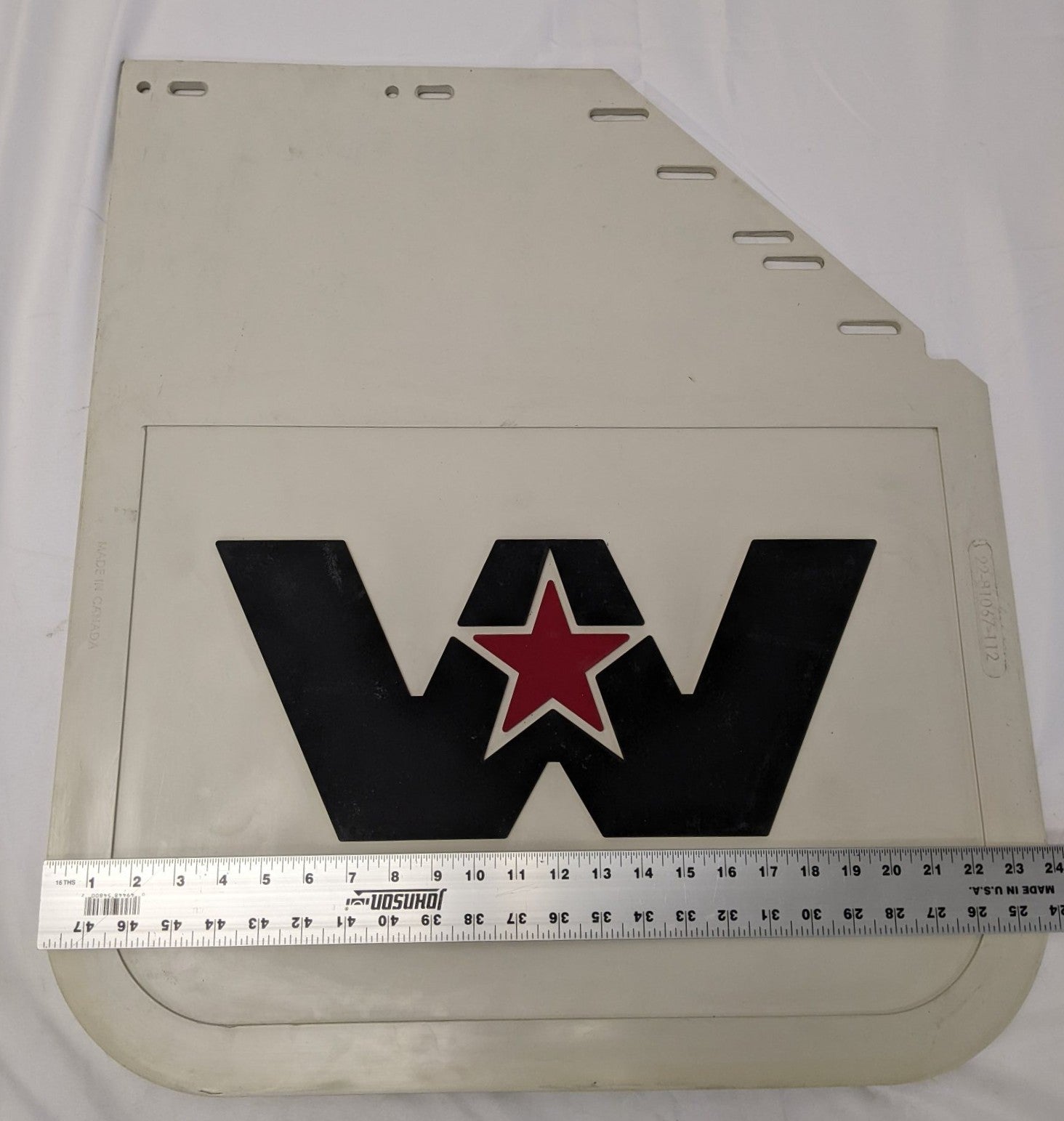 Western Star 27" RH Mitered White Mud Flap Logo 22-81067-112