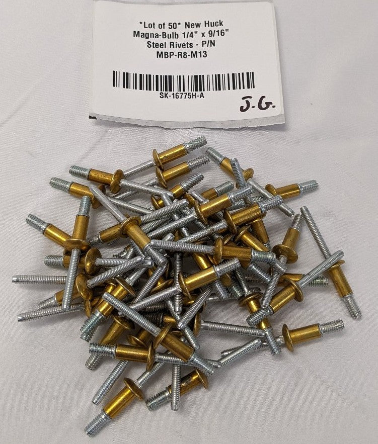 *Lot of 50* New Huck Magna-Bulb 1/4" x 9/16" Steel Rivets - P/N MBP-R8-M13