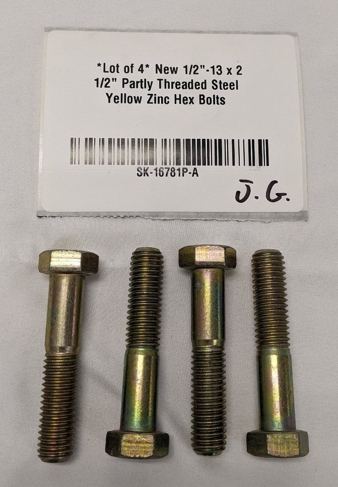 *Lot of 4* New 7/16"-14 x 2 1/2" Partly Threaded Steel Yellow Zinc Hex Bolts