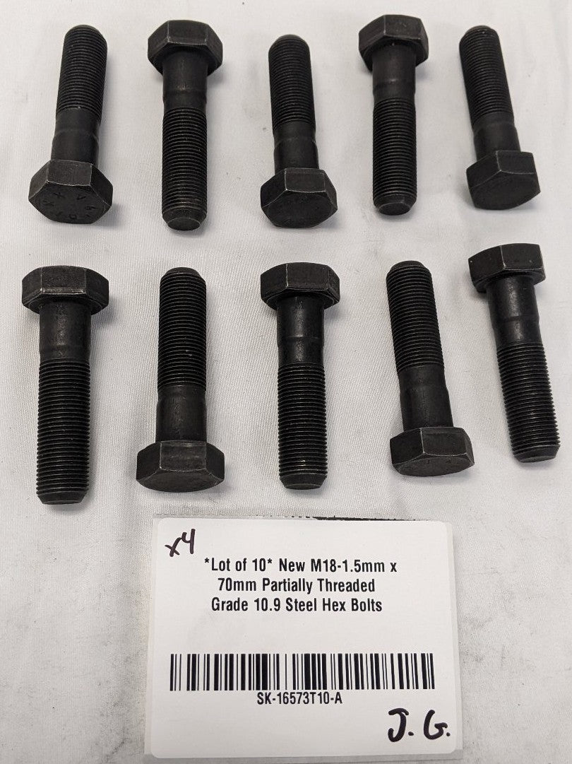 *Lot of 10* New M18-1.5mm x 70mm Partially Threaded Grade 10.9 Steel Hex Bolts