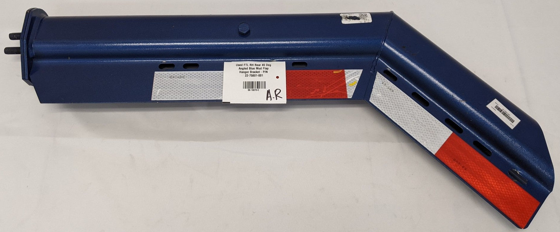 Used FTL RH Rear 45° Angled Blue Mud Flap Hanger Bracket - P/N  22-75801-001