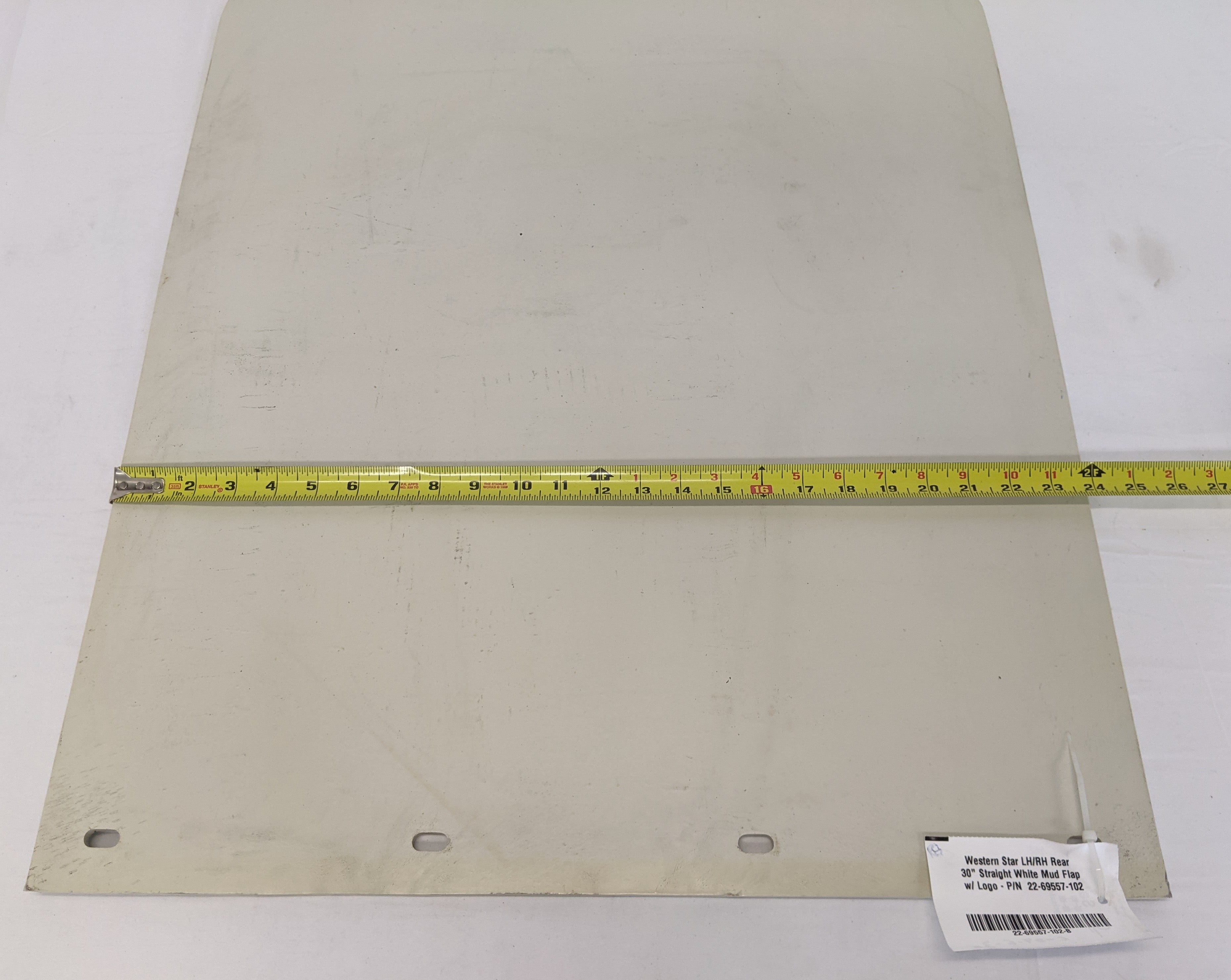 Western Star LH/RH Rear 30" Straight White Mud Flap w/ Logo - P/N  22-69557-102 (10137958515004)