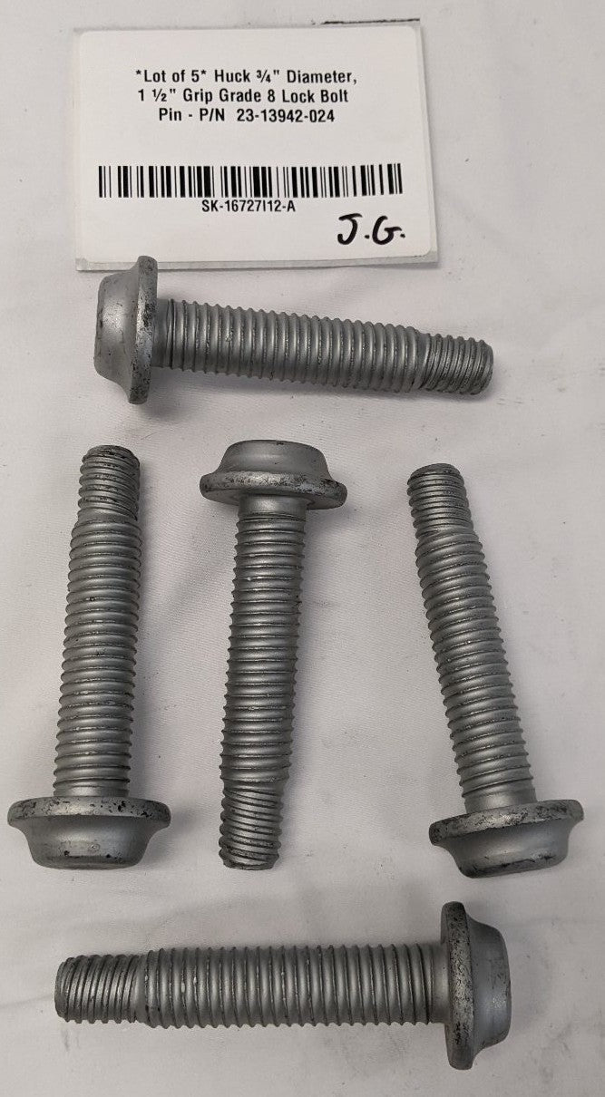 *Lot of 5* Huck ¾" Diameter, 1 ½" Grip Grade 8 Lock Bolt Pin - P/N  23-13942-024