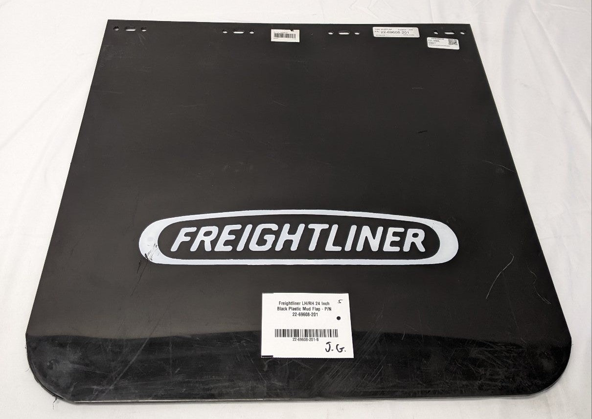 Freightliner LH/RH 24" Straight Black Plastic Mud Flap w/ Logo -P/N 22-69608-201