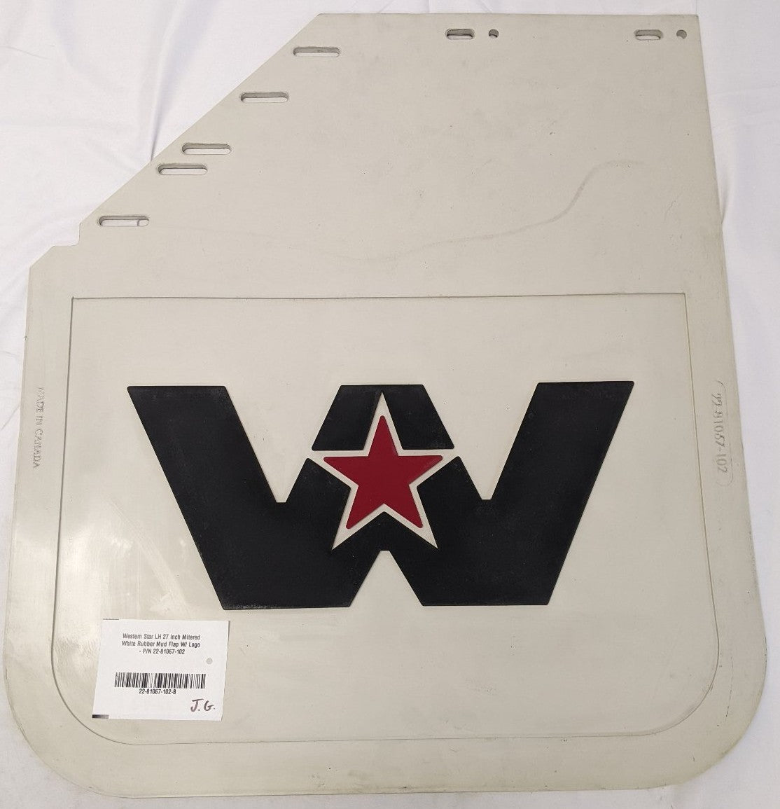 Western Star 27" LH Mitered White Mud Flap Logo 22-81067-102
