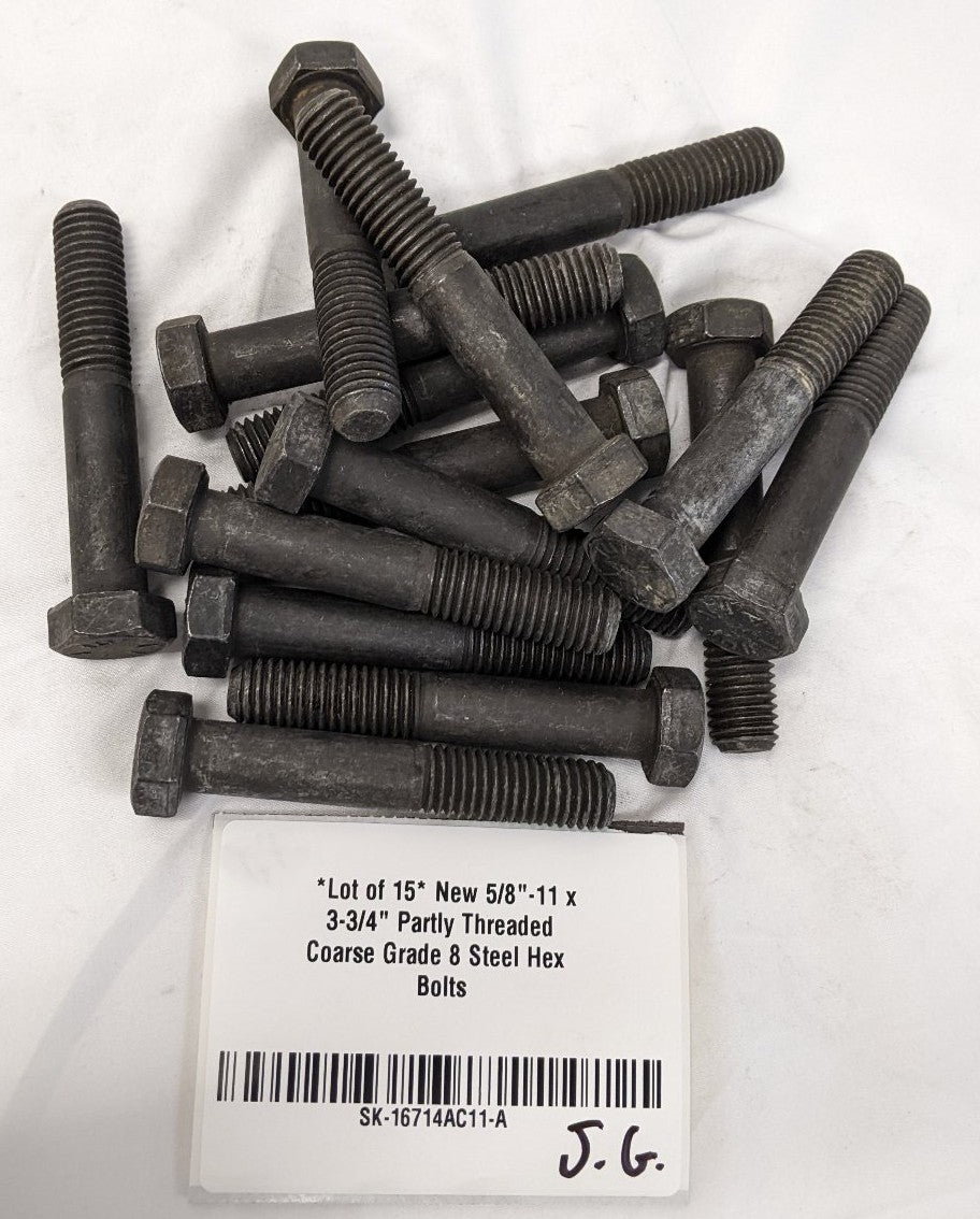 *Lot of 15* New 5/8"-11 x 3-3/4" Partly Threaded Coarse Grade 8 Steel Hex Bolts