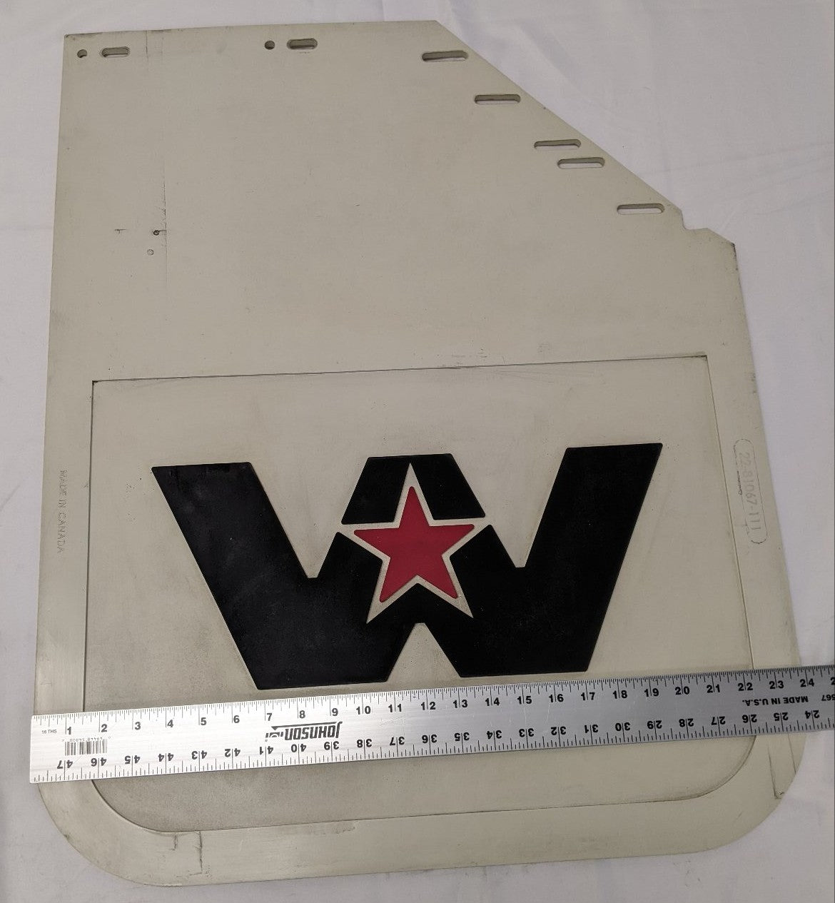 Western Star 30" RH Mitered White Mud Flap Logo 22-81067-111