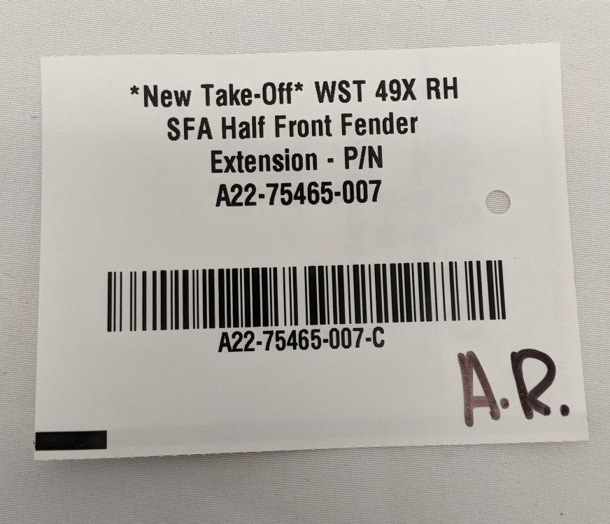 *New Take-Off* WST 49X SFA RH Half Front Fender Extension - P/N A22-75465-007