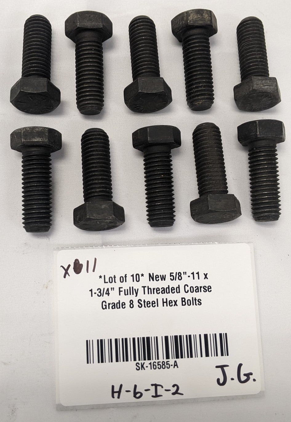 *Lot of 10* New 5/8"-11 x 1-3/4" Fully Threaded Coarse Grade 8 Steel Hex Bolts