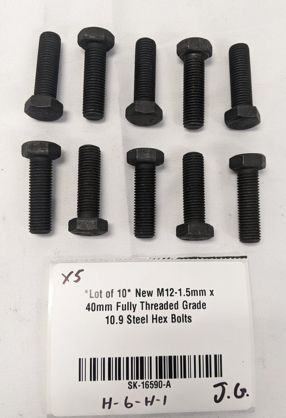 *Lot of 10* New M12-1.5mm x 40mm Fully Threaded Grade 10.9 Steel Hex Bolts