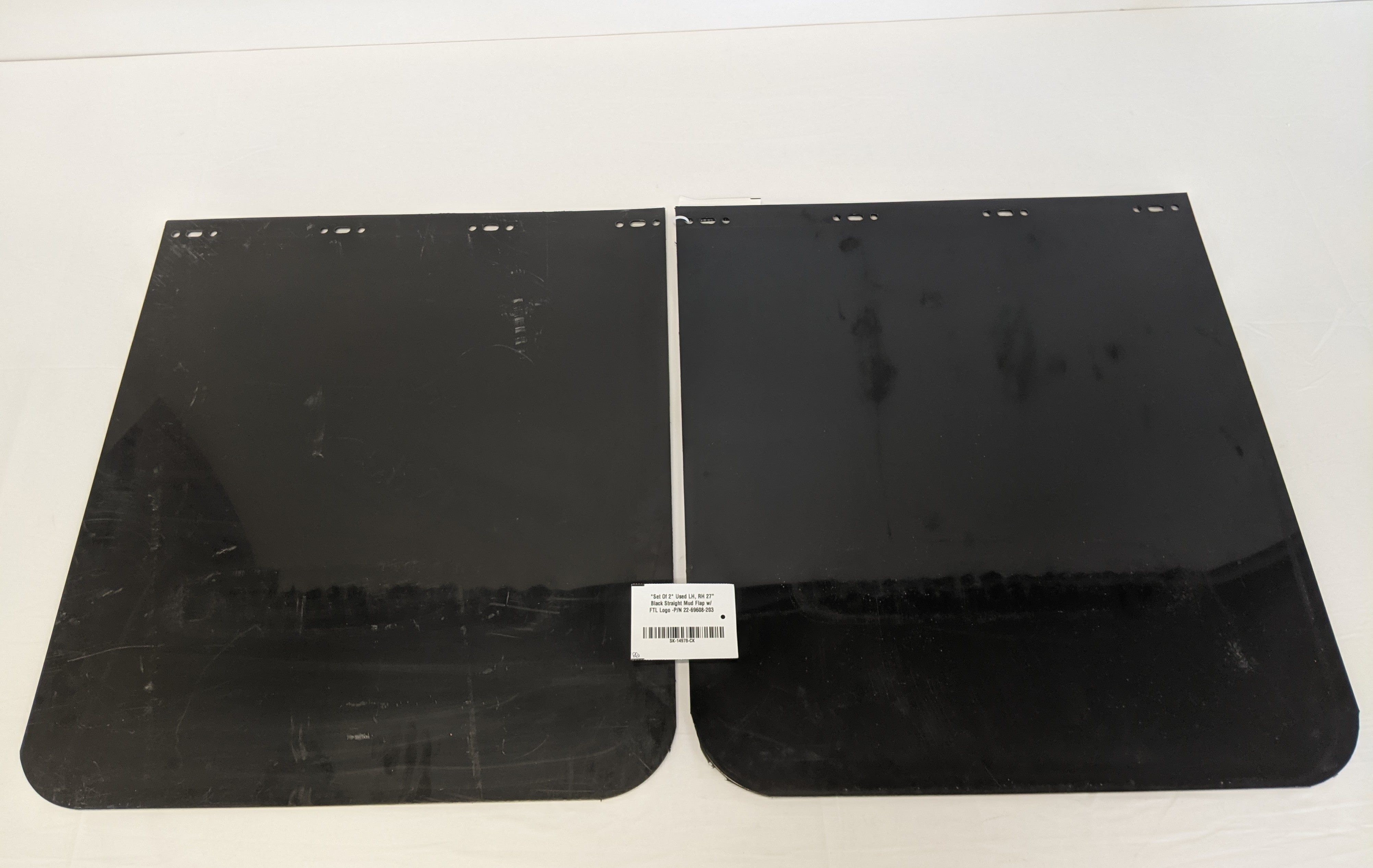 *Set Of 2* Used LH, RH 27" Black Straight Mud Flap w/ FTL Logo -P/N 22-69608-203