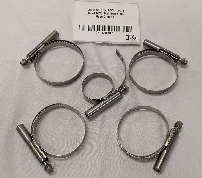 *Lot of 5* New 1-3/4 - 2-7/8" (44-74 MM) Stainless Steel Hose Clamps