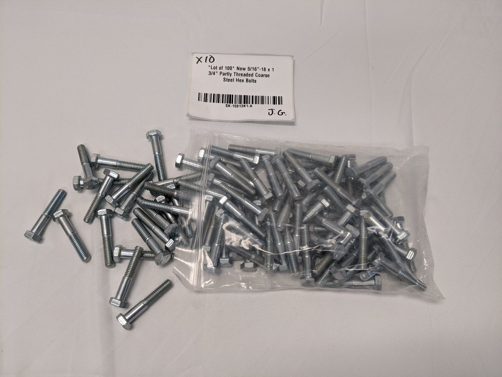 5/16"-18 x 1 3/4" Grade 5 Hex Bolts - Zinc Plated, Partly Threaded, Lot of 100