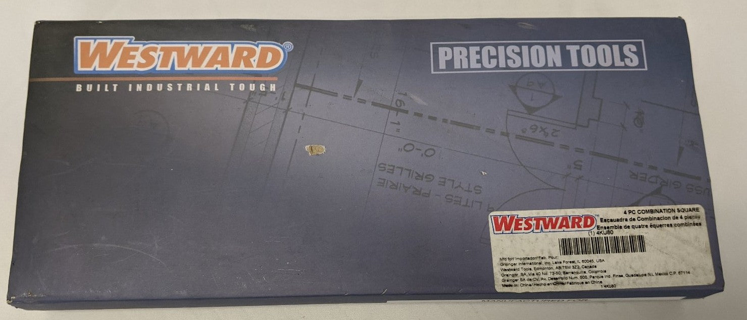 Westward 4 Piece Combination Square Set 12" Ruler - 4KU80