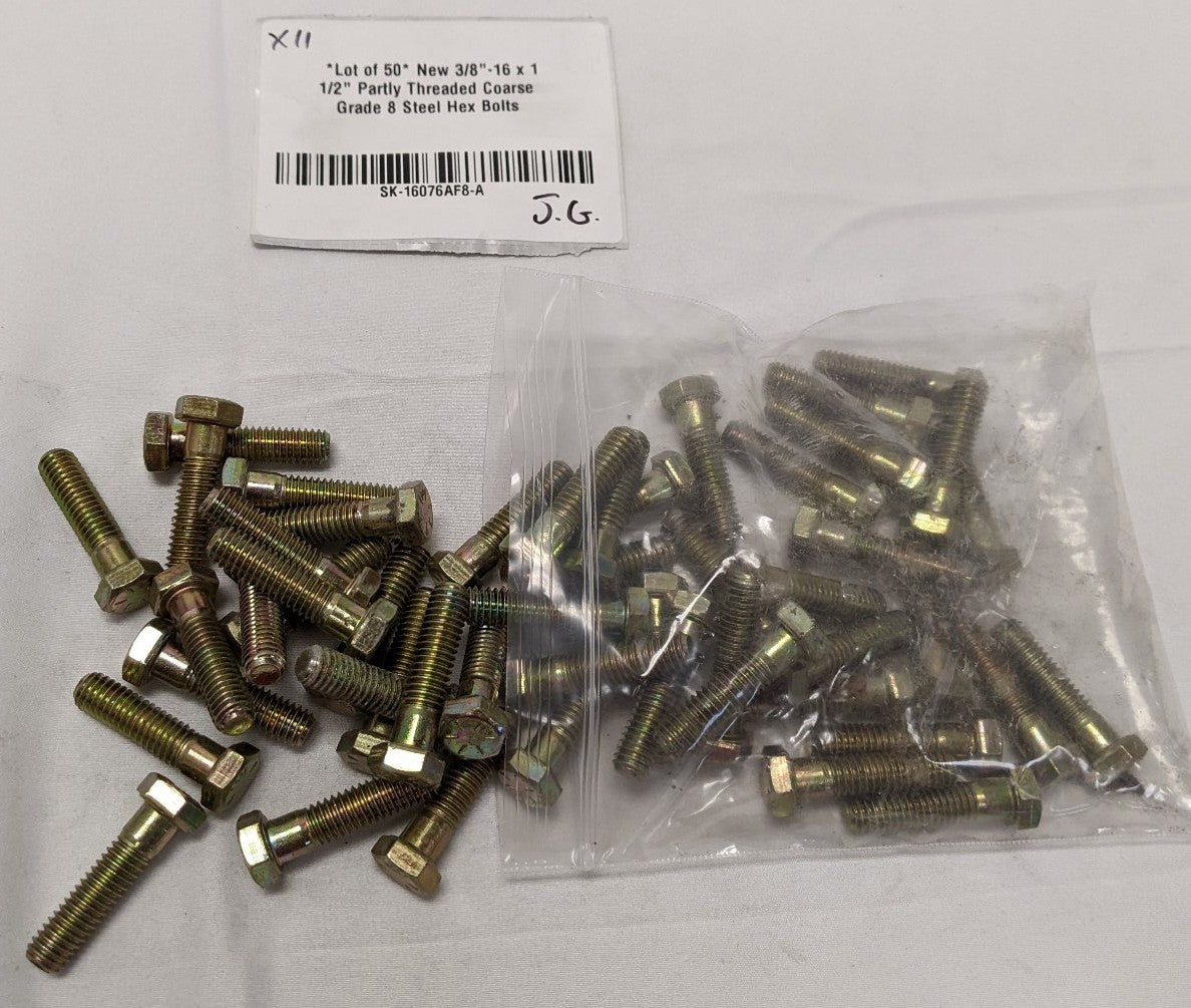 *Lot of 50* New 3/8"-16 x 1 1/2" Partly Threaded Coarse Grade 8 Steel Hex Bolts