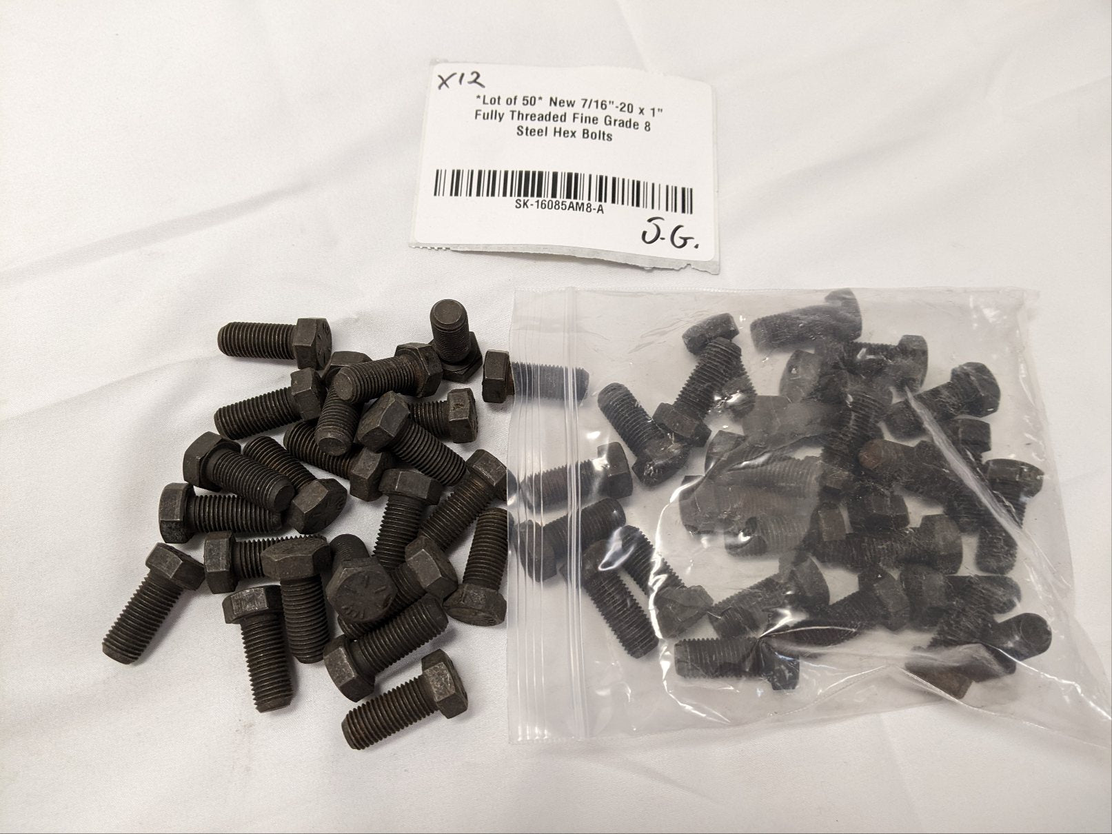 *Lot of 50* New 7/16"-20 x 1" Fully Threaded Fine Grade 8 Steel Hex Bolts