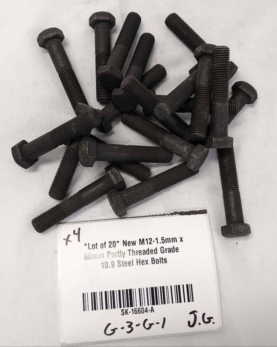 *Lot of 20* New M12-1.5mm x 60mm Partly Threaded Grade 10.9 Steel Hex Bolts
