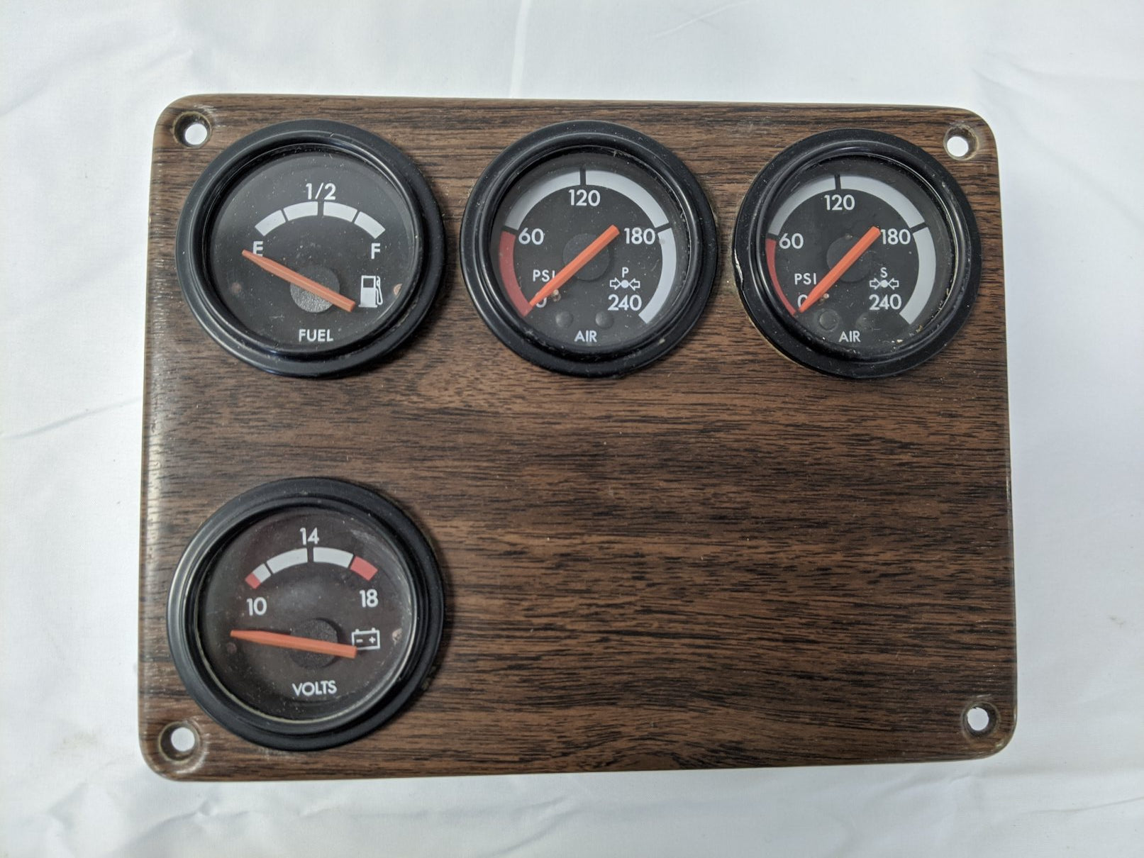 Used Freightliner FLD Woodgrain Dash Panel w/ 4 Black Gauges - P/N 22-20982-002