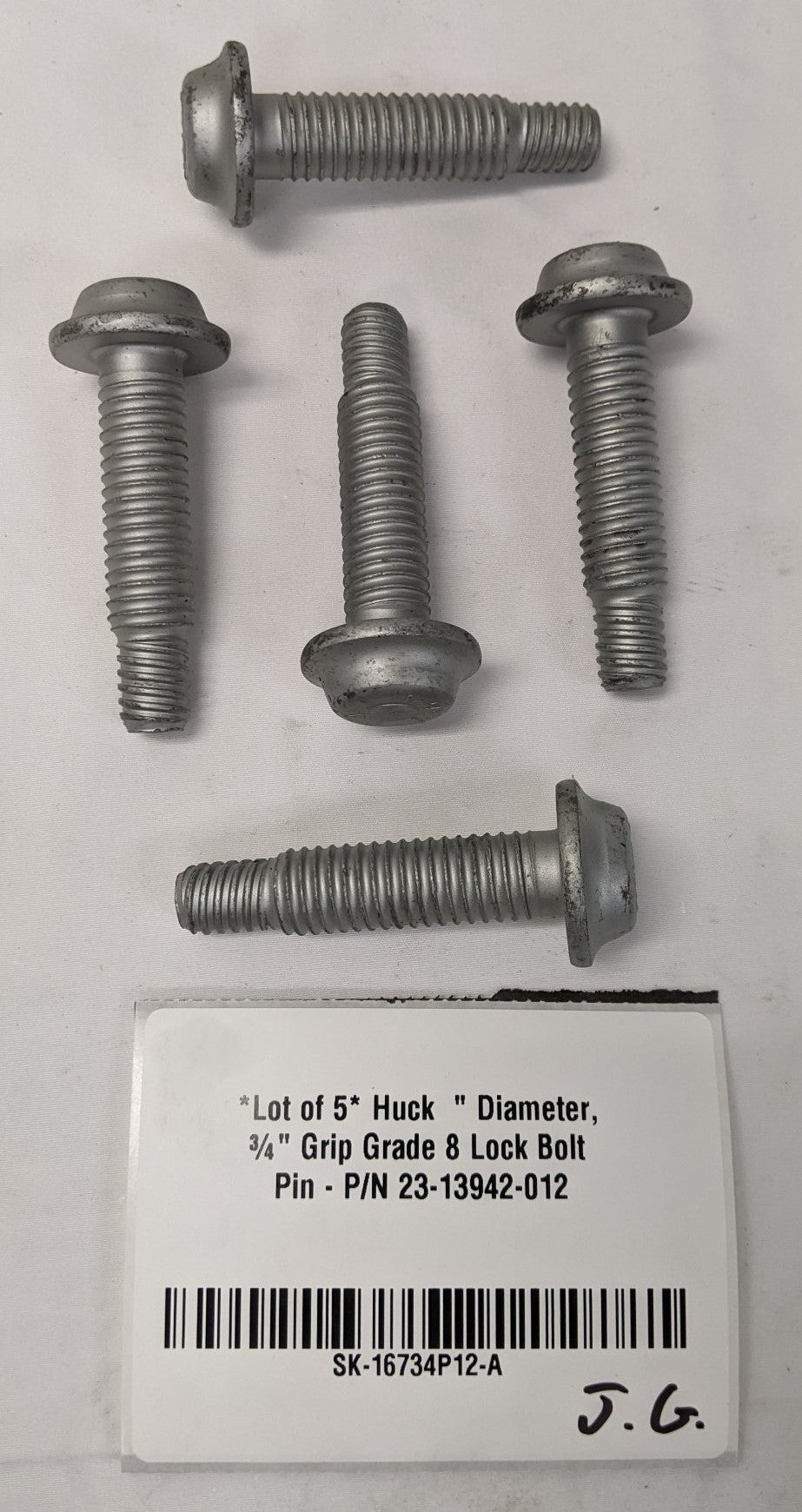 *Lot of 5* Huck ⅝" Diameter, ¾" Grip Grade 8 Lock Bolt Pin - P/N 23-13942-012