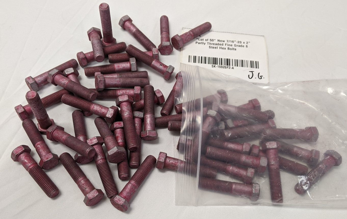 *Lot of 50* New 7/16"-20 x 2" Partly Threaded Fine Grade 8 Steel Hex Bolts