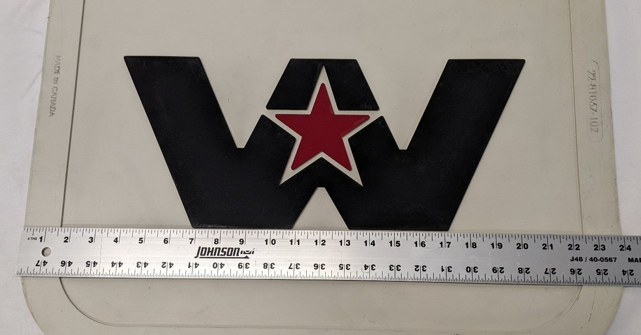 Western Star 27" LH Mitered White Mud Flap Logo 22-81067-102