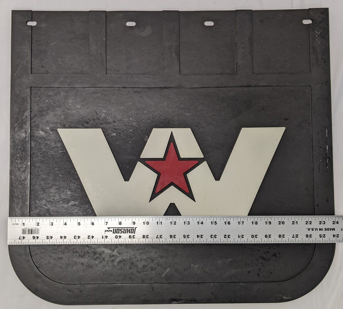 Western Star 22" Straight Rubber Battery Box Mud Flap w/ Logo - P/N 22-69681-001