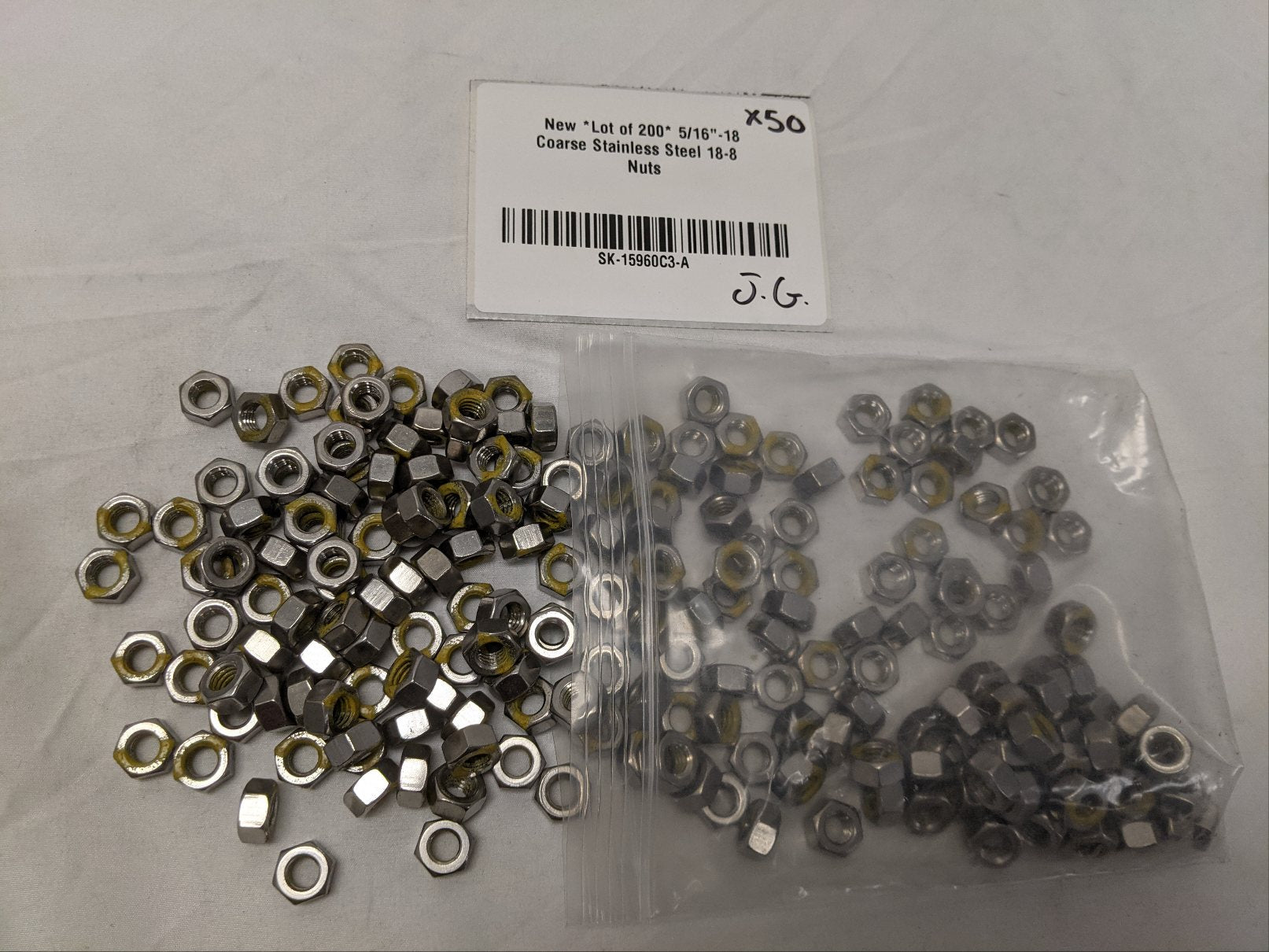 5/16"-18 Stainless Steel 18-8 Hex Nuts - Lot of 200 - Coarse Thread Corrosion Resistant
