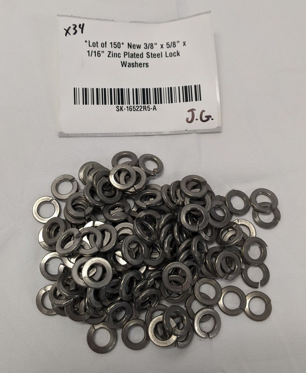 *Lot of 150* New 3/8" x 5/8" x 1/16" Zinc Plated Steel Lock Washers