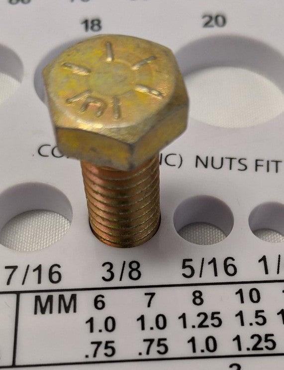 3/8"-16 x 1" Grade 8 Hex Bolts - Yellow Zinc Plated, Fully Threaded, Lot of 100