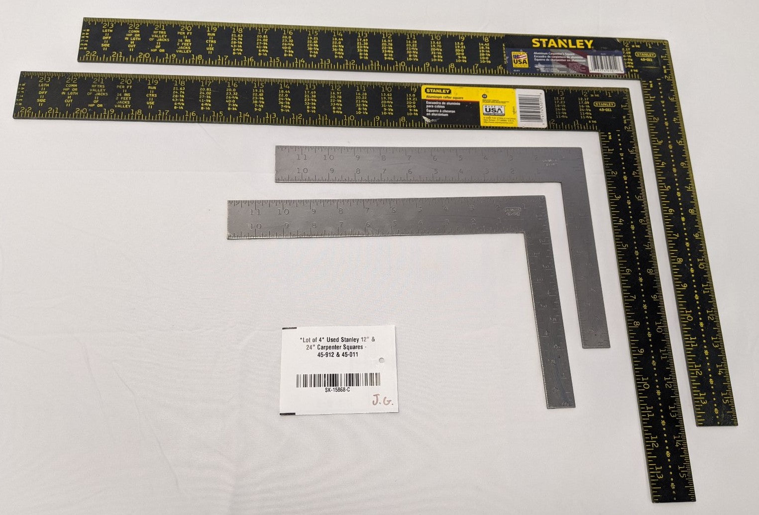 Stanley Carpenter Squares - 12" & 24" Framing Squares, 45-912 & 45-011, Lot of 4
