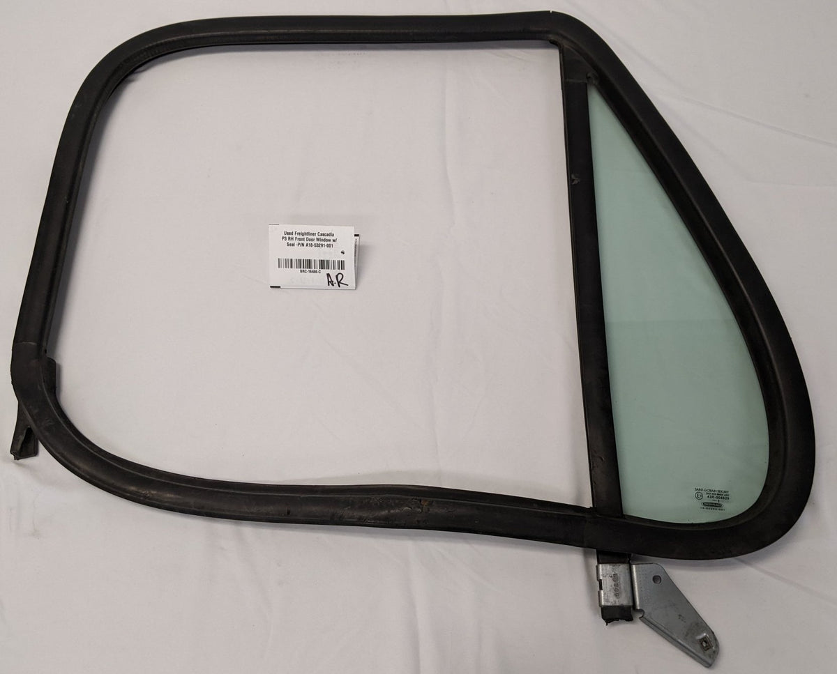 Used Freightliner Cascadia P3 RH Front Door Window w/ Seal -P/N A18-53291-001