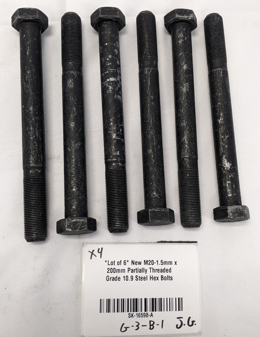 *Lot of 6* New M20-1.5mm x 200mm Partially Threaded Grade 10.9 Steel Hex Bolts
