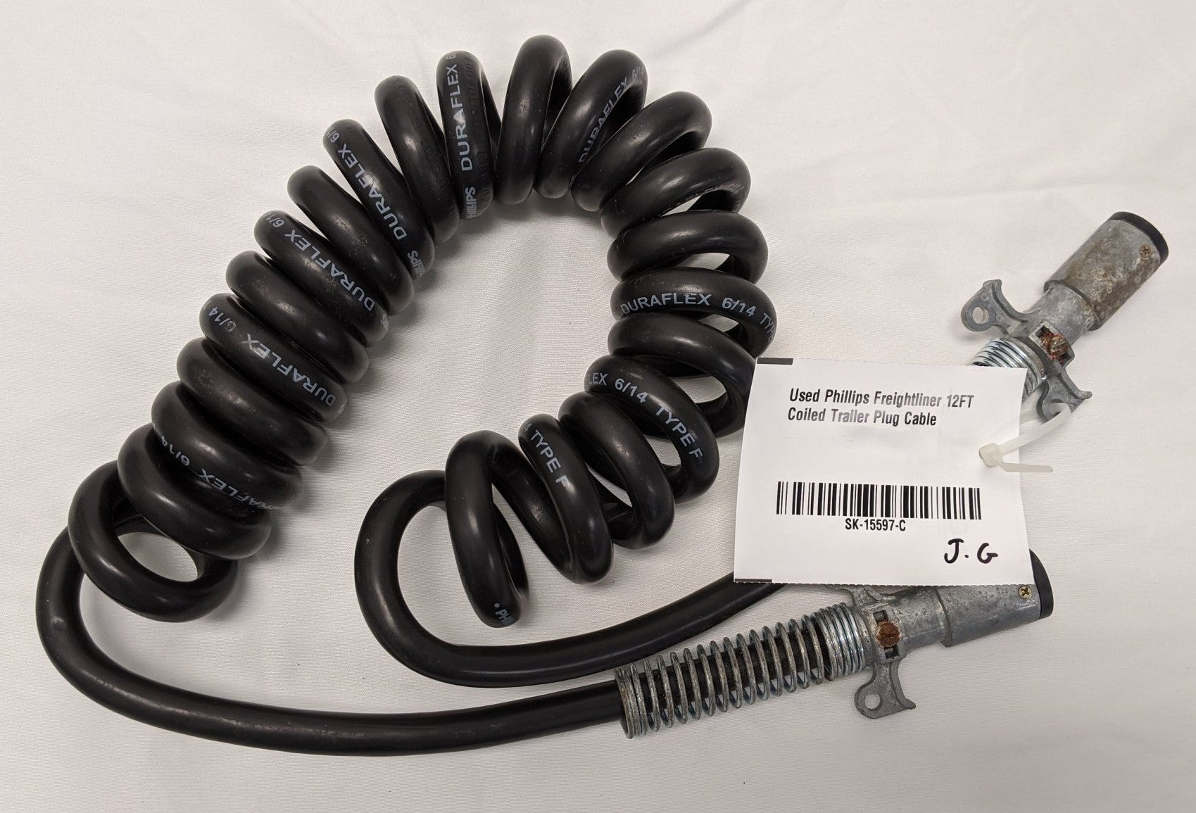 Used Phillips Duraflex 12' 6-Way 6/14 Ga. Coiled Electrical Trailer Cable