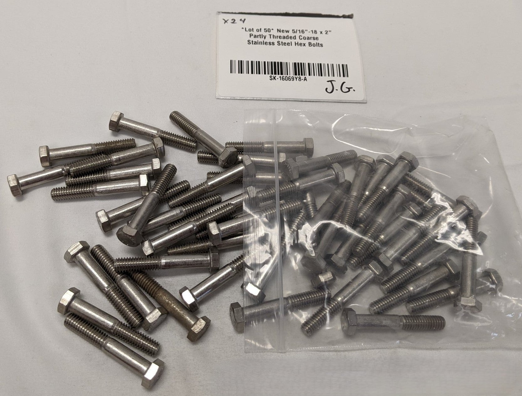 *Lot of 50* New 5/16"-18 x 2" Partly Threaded Coarse Stainless Steel Hex Bolts