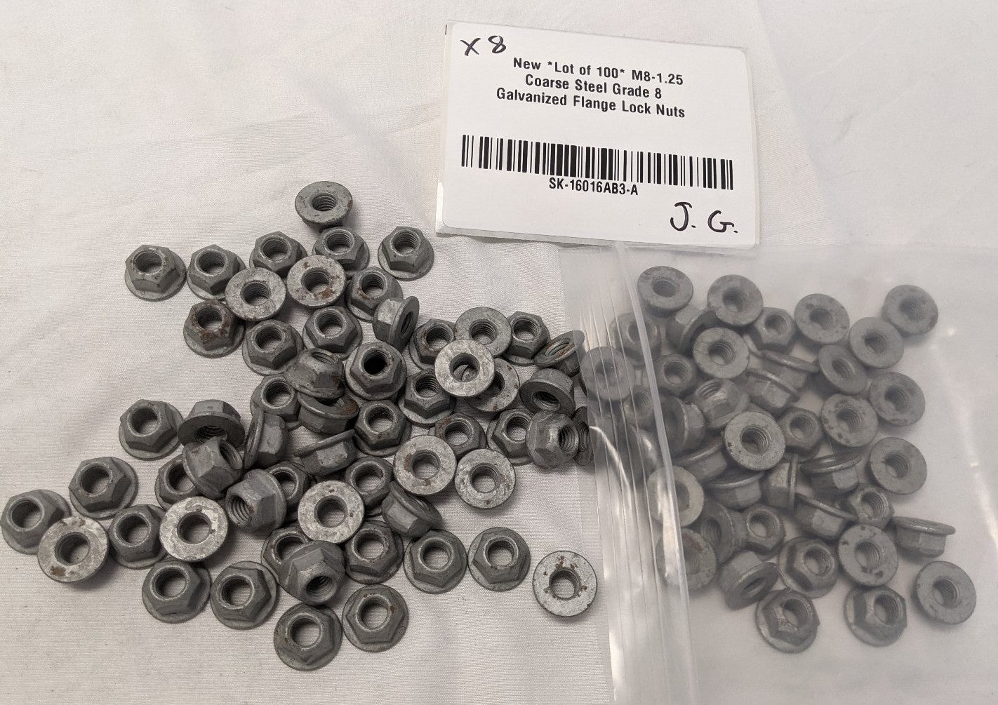 M8-1.25 Grade 8 Galvanized Flange Lock Nuts - Lot of 100 - Coarse Thread Steel Locknuts