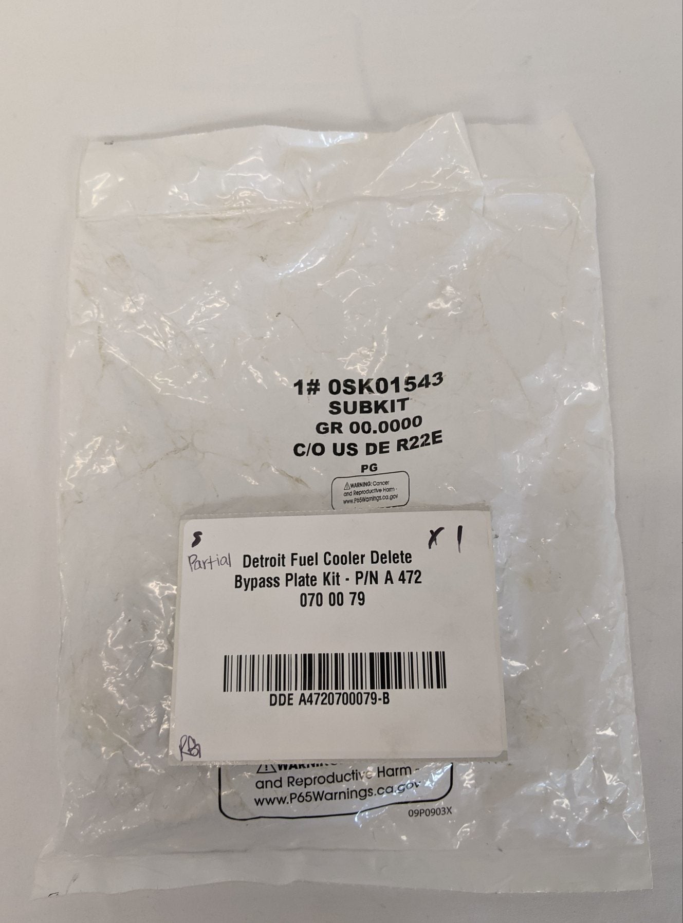 Partial Detroit Fuel Cooler Delete Bypass Plate Kit - P/N A 472 070 00 79 (10126297923900)